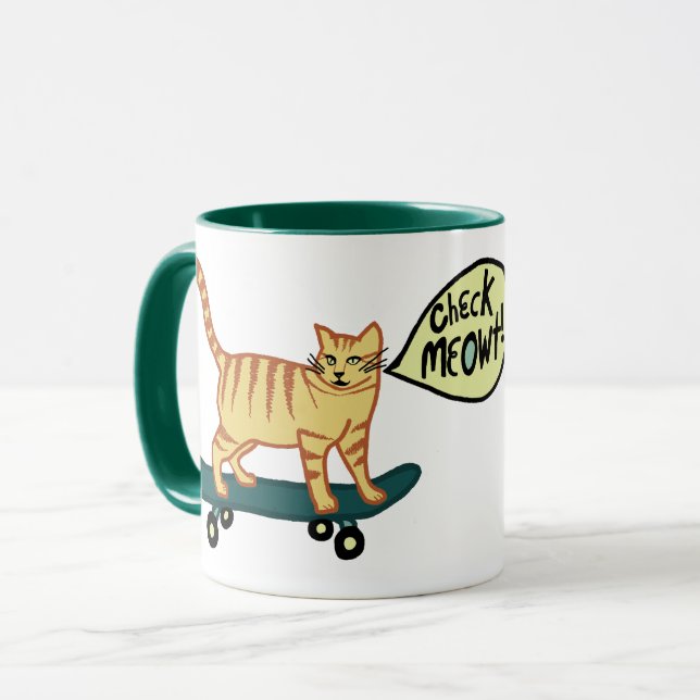 Taza Comprobar Meowt Punny Skateboarding Cat (Anverso izquierdo)