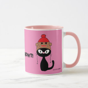 Taza ¡Compruébame! Gato negro de dibujos animados con s