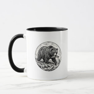 Taza con acento negro de salmón de oso grizzly en