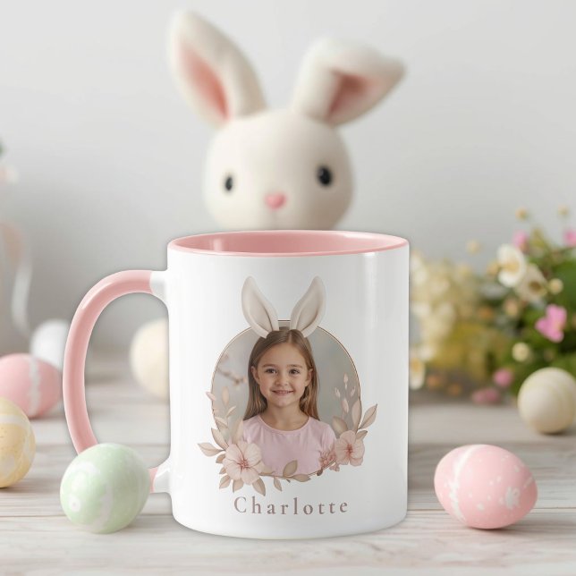 Taza con acento rosa de conejo de Pascua con foto  (Subido por el creador)
