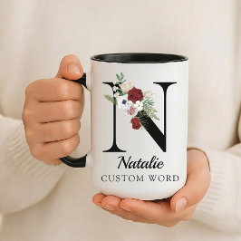Taza con alfabeto floral personalizado regalo para