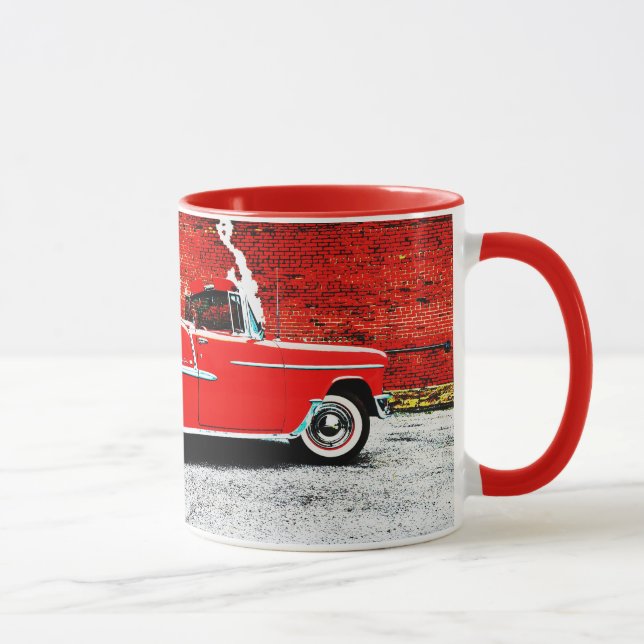 Taza con Arte de Coche Clásico Antiguo Bel Air Roj (Derecha)
