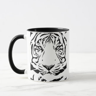 Taza con cara de tigre abstracto en blanco y negro