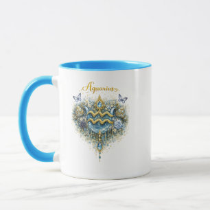 Taza con Corazón Floral del Zodíaco de Acuario – A