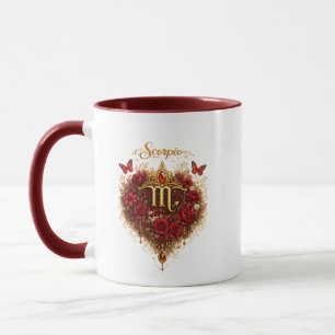 Taza con Corazón Floral del Zodíaco de Escorpio –