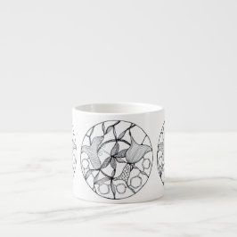 Taza con diseño de flores y mariposa abstracta