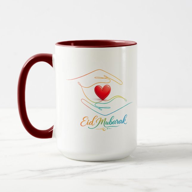 Taza con diseño de línea de corazón Eid Mubarak Co (Izquierda)