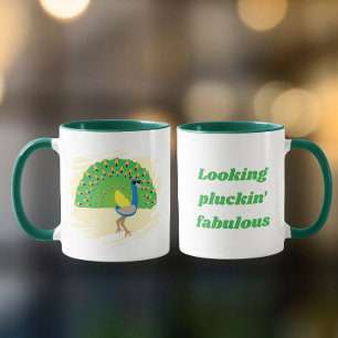 Taza con diseño de pavo real glamuroso y juego de