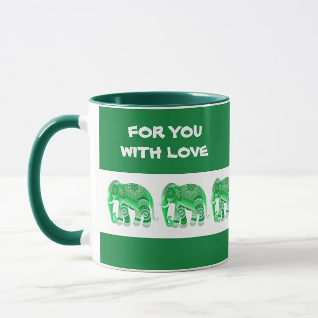 TAZA CON ELEFANTES VERDES GENIALES (Izquierda)