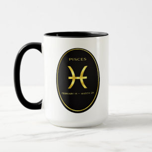 Taza con emblema ovalado de Piscis en oro   Astrol