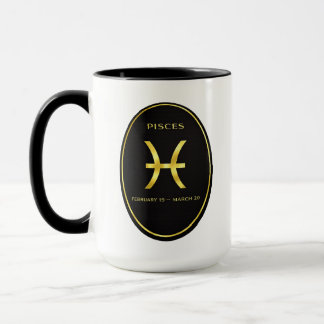 Taza con emblema ovalado de Piscis en oro | Astrol