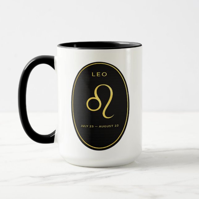 Taza con emblema ovalado dorado de Leo Zodíaco | A (Izquierda)