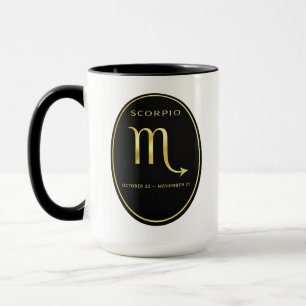 Taza con emblema ovalado dorado del zodiaco de Esc