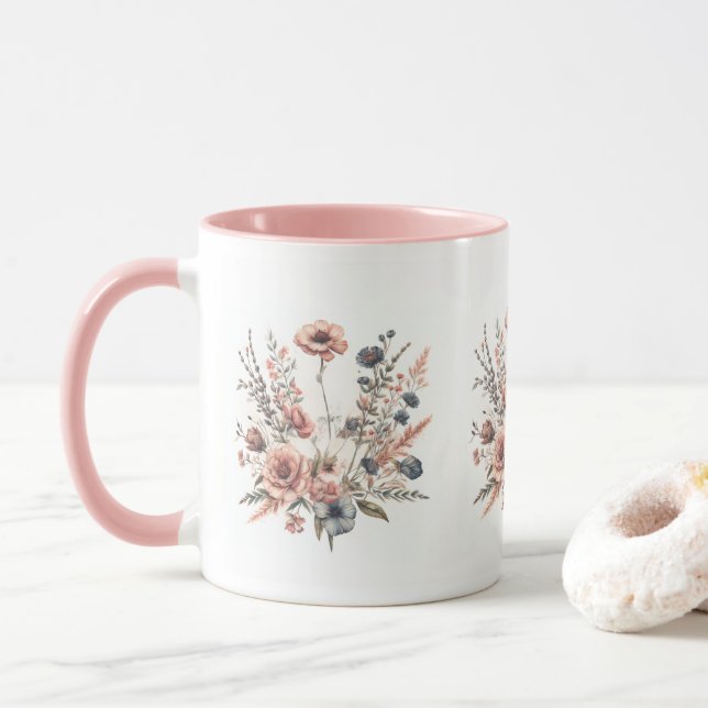 Taza con estampado floral (Con donut)