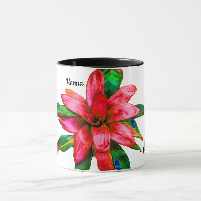 Taza con Flor de Bromelia Roja (Centro)
