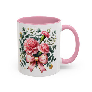 Taza con Floral Rosa Regalo de Ramo de Claveles