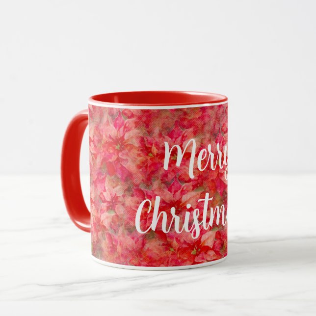 Taza con flores rojas de poinsettia (Anverso izquierdo)