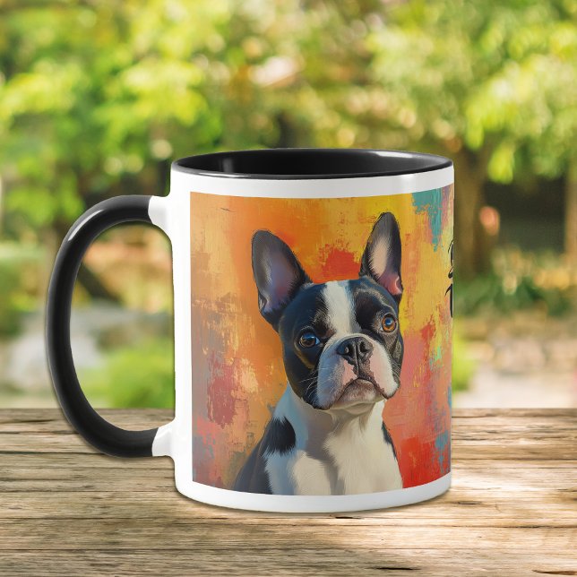Taza con fondo abstracto de retrato de Boston Terr (Subido por el creador)