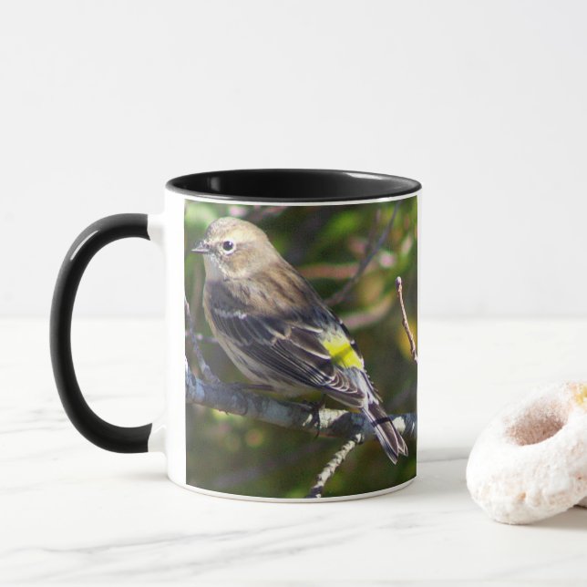 Taza con foto de pájaro curruca (Con donut)