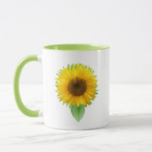 Taza con hermoso girasol y texto de alegría