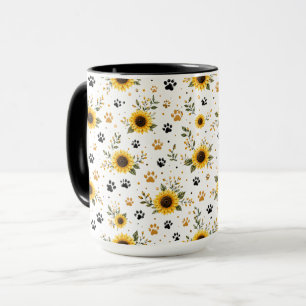 Taza con huella de garra de girasol, amante de las