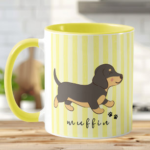 Taza con ilustración de dachshund de franja amaril