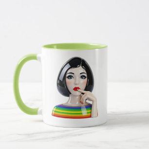 Taza con ilustración de mujer de franja de arcoíri