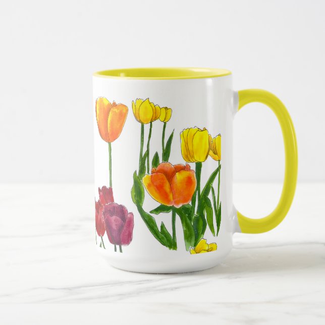 Taza con ilustración floral de tulipanes soleados  (Derecha)