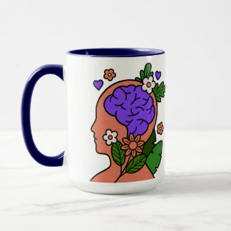 Taza con ilustración floral del cerebro mindful