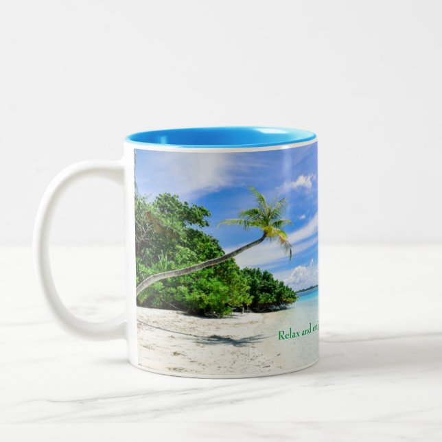 Taza con la impresión interior y tropical azul (Izquierda)