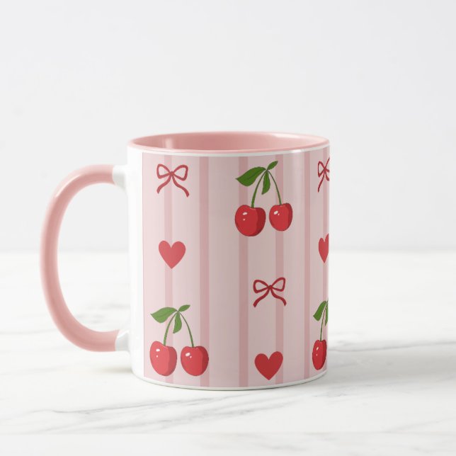Taza con lazos rojos y cerezas (Izquierda)