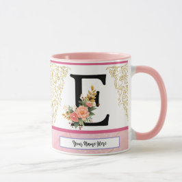 Taza con letra floral E – Taza inicial personaliza