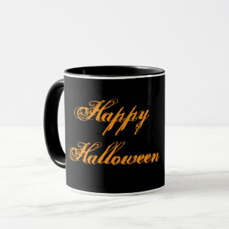 Taza con letra manuscrita Feliz Halloween (Negro y
