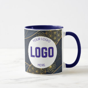 Taza con logotipo personalizado moderno boho azul 