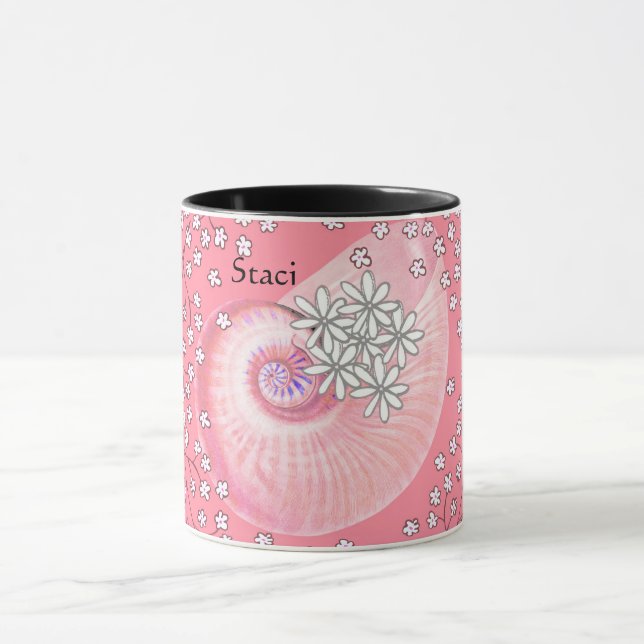 Taza con margaritas y concha en rosa (Centro)