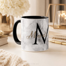 Taza con monograma de nombre personalizado en márm
