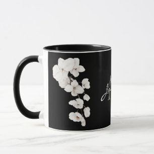 Taza con monograma de orquídea en blanco y negro m