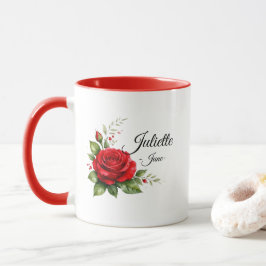 Taza con monograma de rosa roja – Flor de nacimien