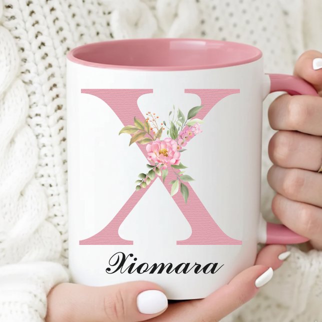 Taza con Monograma de Rosas Rosadas Regalo de Grad (Personalized Rose Mug Baby Shower Thank You Gift for Her, Elegant Floral Roses Mug Gift for Women)