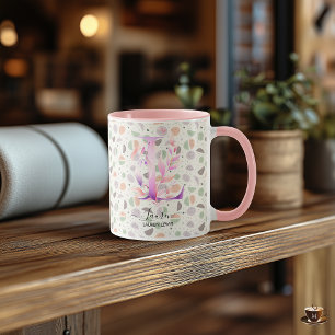 Taza con monograma floral boho elegante - L