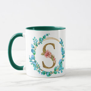 Taza con monograma floral personalizado, de la A a