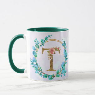 Taza con monograma floral personalizado, de la A a
