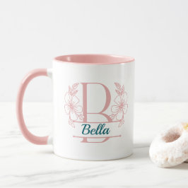 Taza con monograma floral personalizado letra B - 