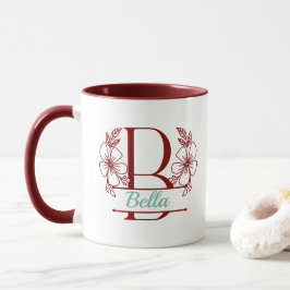 Taza con monograma floral personalizado letra B - 