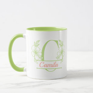Taza con Monograma Floral Personalizado Letra C -