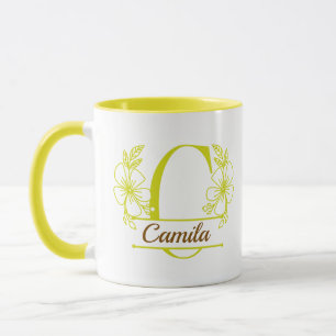 Taza con Monograma Floral Personalizado Letra C - 