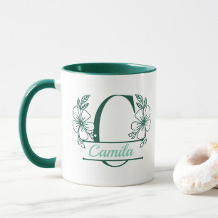 Taza con monograma floral personalizado letra C - 