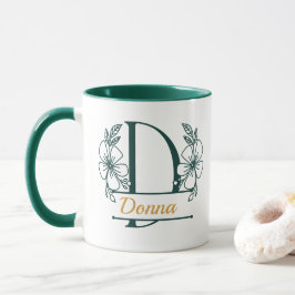 Taza con Monograma Floral Personalizado Letra D - 