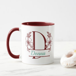 Taza con Monograma Floral Personalizado Letra D - 
