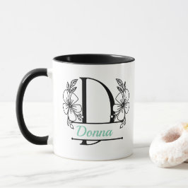 Taza con Monograma Floral Personalizado Letra D - 
